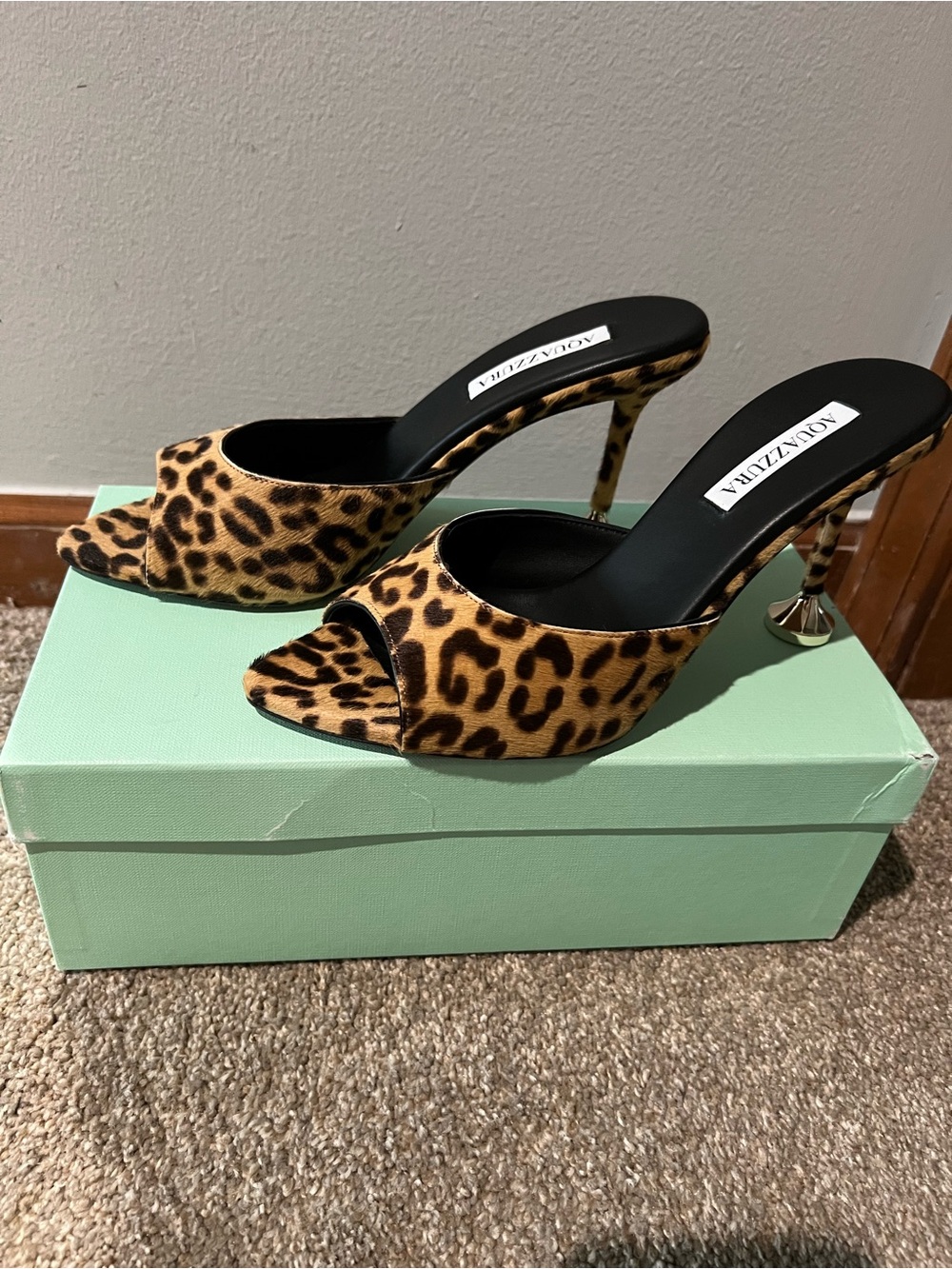 Aquazzura Bisou 85 Animal Print Open-Toe Mules - Picture 5 of 13